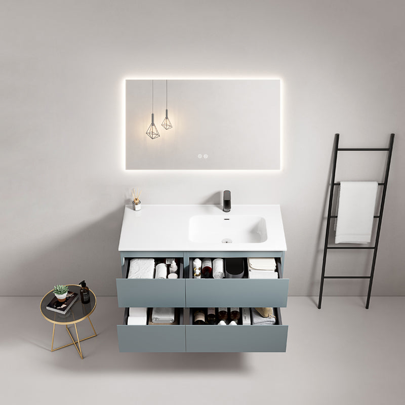 Mobile bagno sospeso 100 cm Blu Avio Lavabo a Destra in Ceramica Specchio Quadro Retroilluminato - Fiji Paint