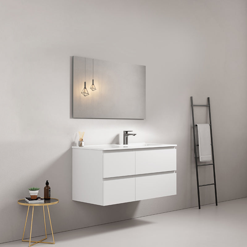 Mobile bagno sospeso 100 cm Bianco Lavabo a Destra in Ceramica Specchio Quadro - Fiji Paint