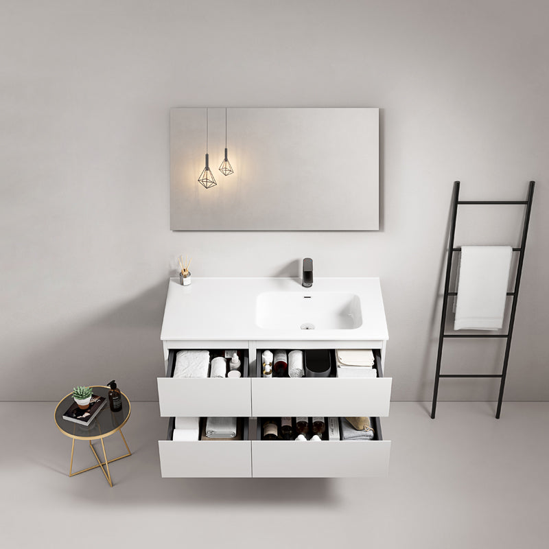 Mobile bagno sospeso 100 cm Bianco Lavabo a Destra in Ceramica Specchio Quadro - Fiji Paint