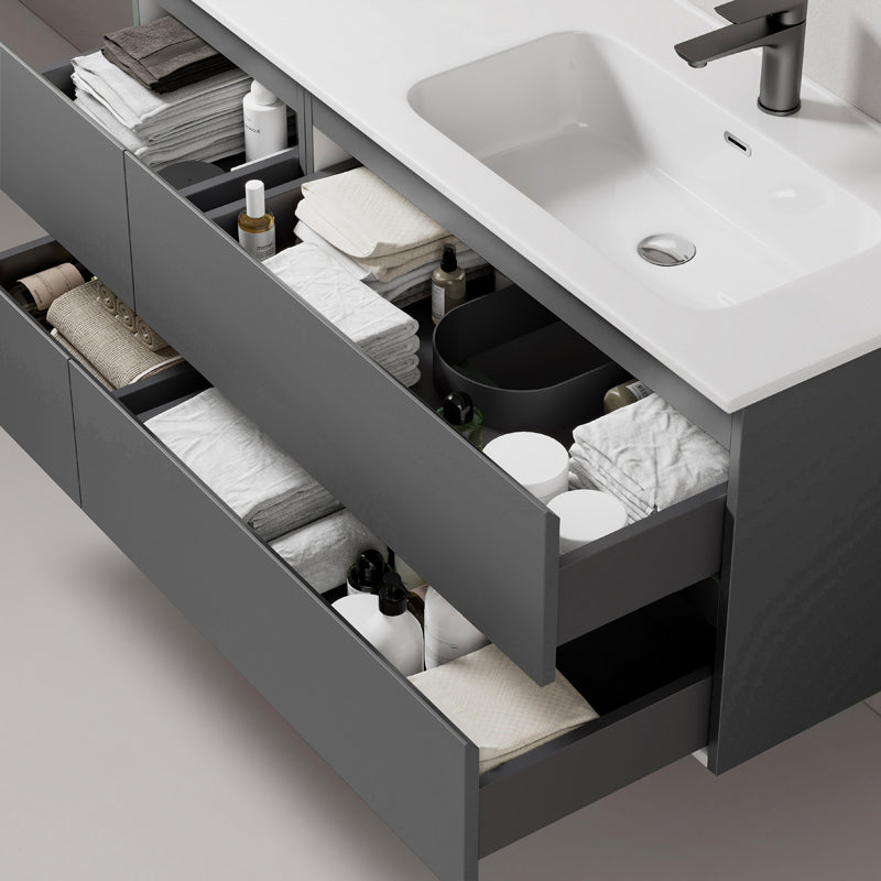 Mobile bagno sospeso 100 cm Grigio Londra Lavabo a Destra in Ceramica Specchio Quadro Retroilluminato - Fiji Paint