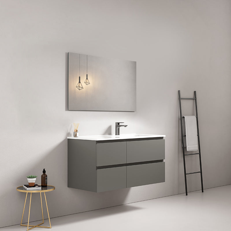 Mobile bagno sospeso 100 cm Grigio Londra Lavabo a Destra in Ceramica Specchio Quadro - Fiji Paint