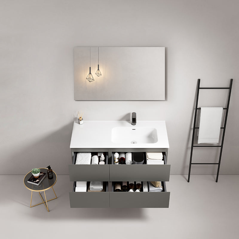 Mobile bagno sospeso 100 cm Grigio Londra Lavabo a Destra in Ceramica Specchio Quadro - Fiji Paint