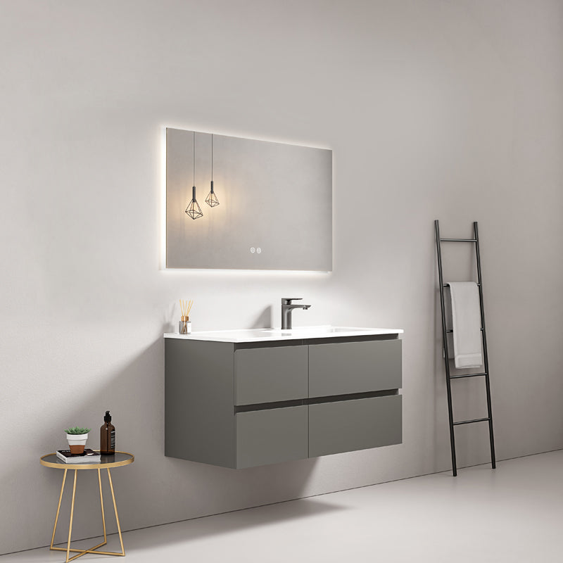 Mobile bagno sospeso 100 cm Grigio Londra Lavabo a Destra in Ceramica Specchio Quadro Retroilluminato - Fiji Paint