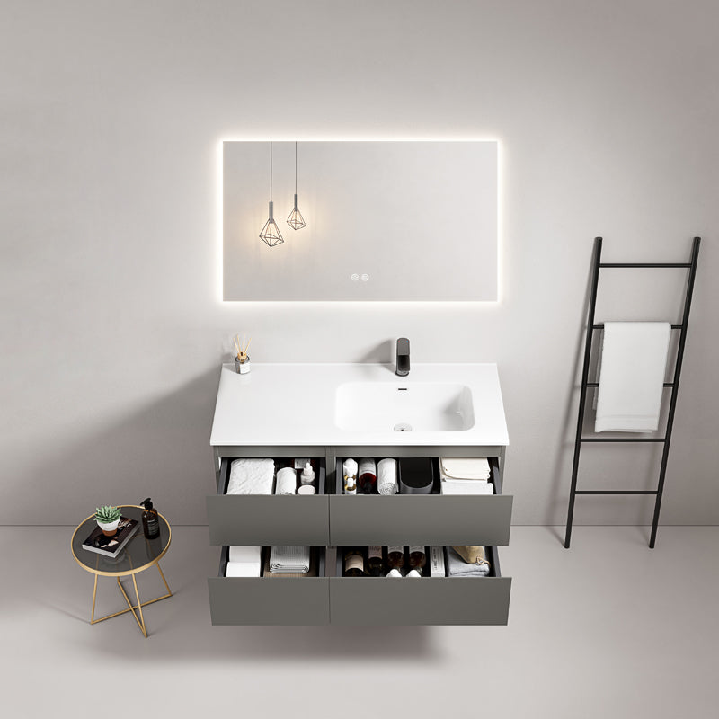 Mobile bagno sospeso 100 cm Grigio Londra Lavabo a Destra in Ceramica Specchio Quadro Retroilluminato - Fiji Paint