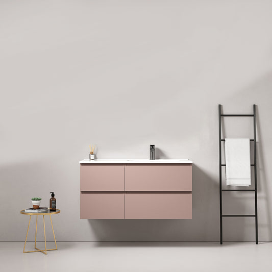 Mobile bagno sospeso 100 cm Rosa Retro Lavabo a Destra in Ceramica Senza Specchio - Fiji Paint