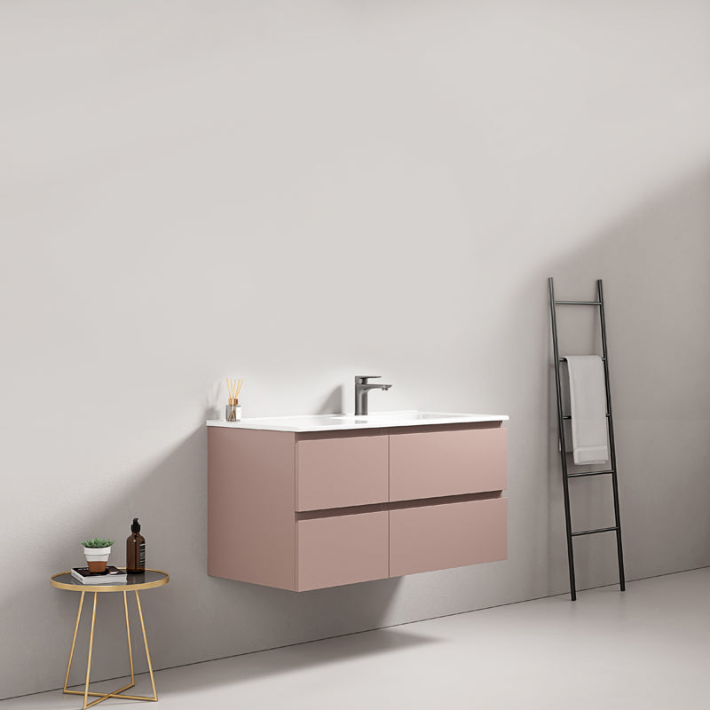 Mobile bagno sospeso 100 cm Rosa Retro Lavabo a Destra in Ceramica Senza Specchio - Fiji Paint