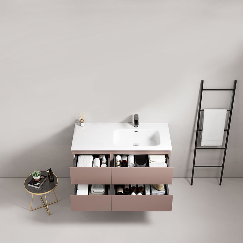 Mobile bagno sospeso 100 cm Rosa Retro Lavabo a Destra in Ceramica Senza Specchio - Fiji Paint