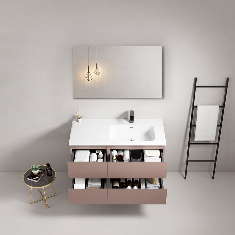 Mobile bagno sospeso 100 cm Rosa Retro Lavabo a Destra in Ceramica Specchio Quadro - Fiji Paint