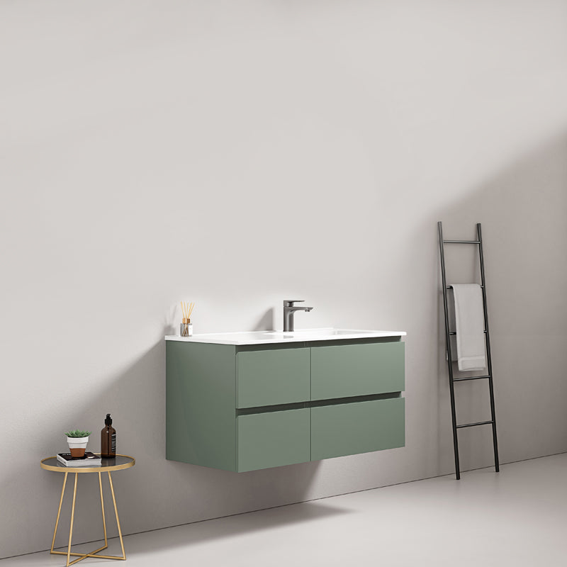 Mobile bagno sospeso 100 cm Verde Salvia Lavabo a Destra in Ceramica Senza Specchio - Fiji Paint