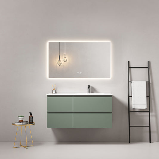 Mobile bagno sospeso 100 cm Verde Salvia Lavabo a Destra in Ceramica Specchio Quadro Retroilluminato - Fiji Paint