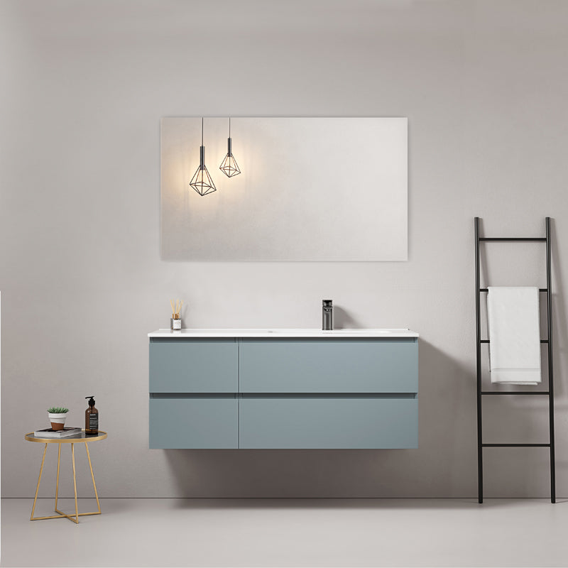 Mobile bagno sospeso 120 cm Blu Avio Lavabo a Destra in Ceramica Specchio Quadro - Fiji Paint