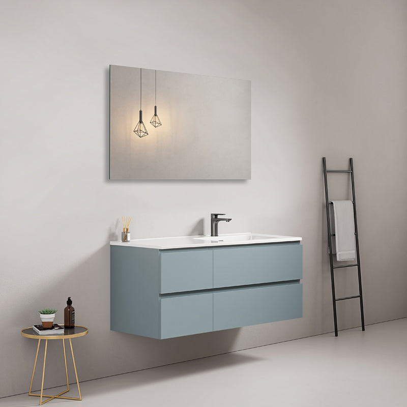 Mobile bagno sospeso 120 cm Blu Avio Lavabo a Destra in Ceramica Specchio Quadro - Fiji Paint