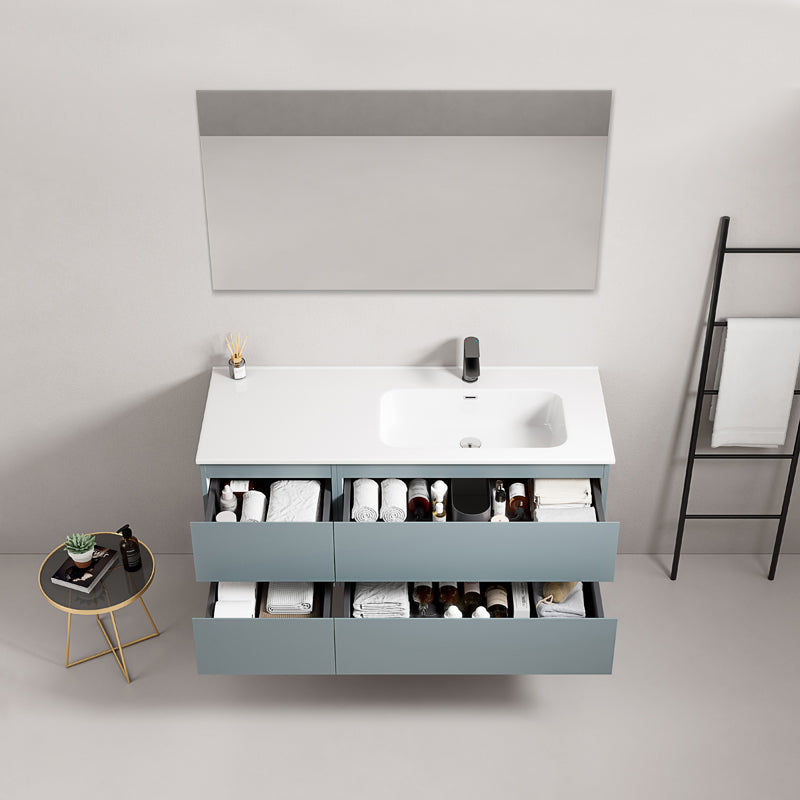 Mobile bagno sospeso 120 cm Blu Avio Lavabo a Destra in Ceramica Specchio Quadro - Fiji Paint