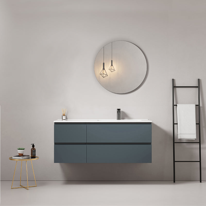 Mobile bagno sospeso 120 cm Blu Mare Lavabo a Destra in Ceramica Specchio Tondo - Fiji Paint