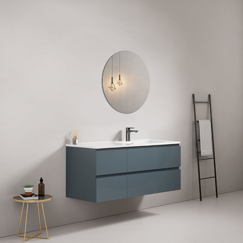 Mobile bagno sospeso 120 cm Blu Mare Lavabo a Destra in Ceramica Specchio Tondo - Fiji Paint