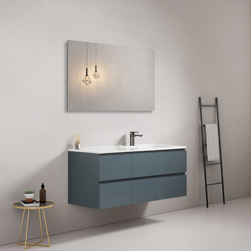 Mobile bagno sospeso 120 cm Blu Mare Lavabo a Destra in Ceramica Specchio Quadro - Fiji Paint