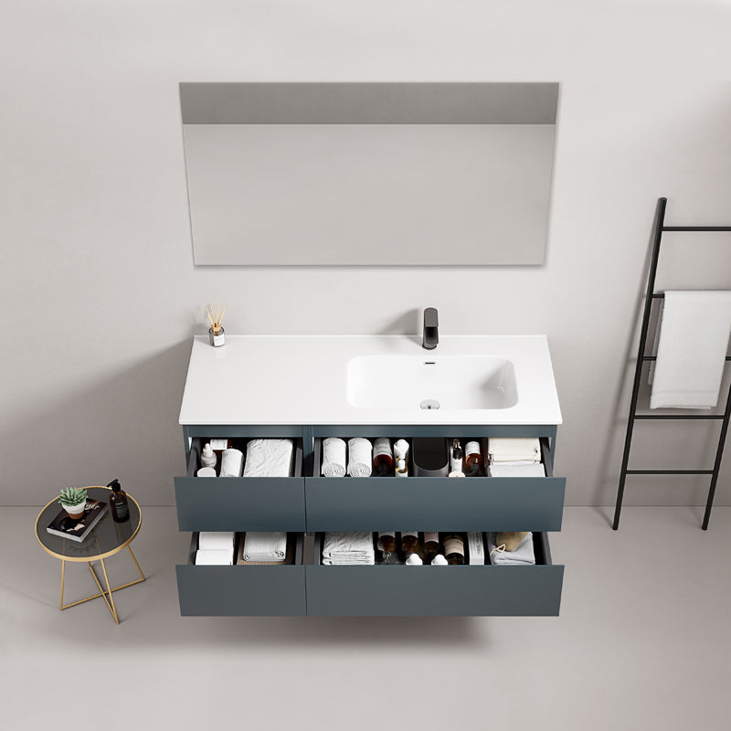 Mobile bagno sospeso 120 cm Blu Mare Lavabo a Destra in Ceramica Specchio Quadro - Fiji Paint