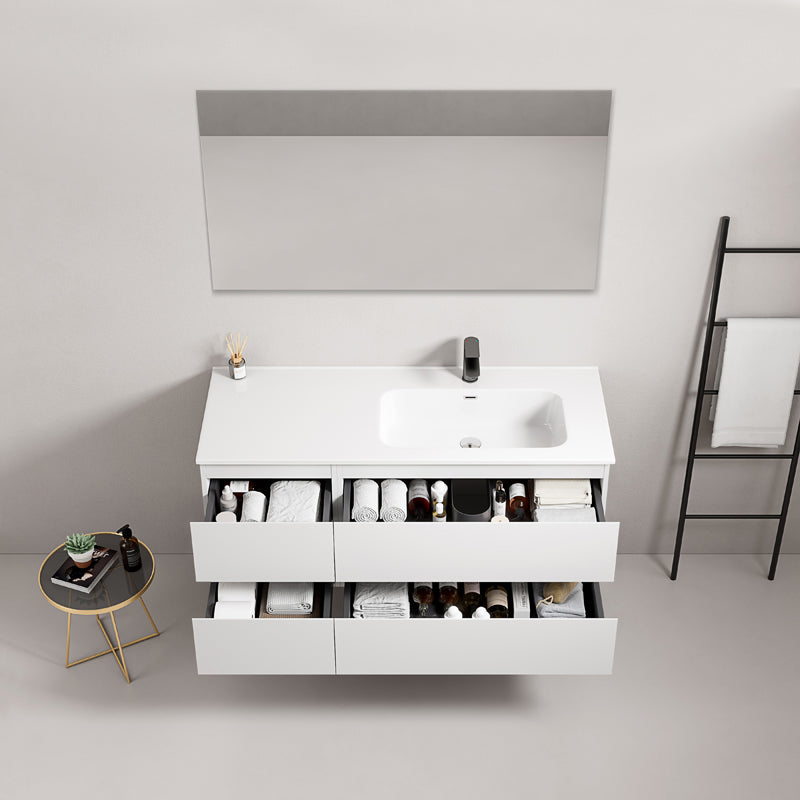 Mobile bagno sospeso 120 cm Bianco Lavabo a Destra in Ceramica Specchio Quadro - Fiji Paint