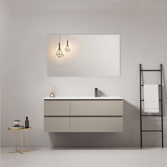 Mobile bagno sospeso 120 cm Grigio Cenere Lavabo a Destra in Ceramica Specchio Quadro - Fiji Paint