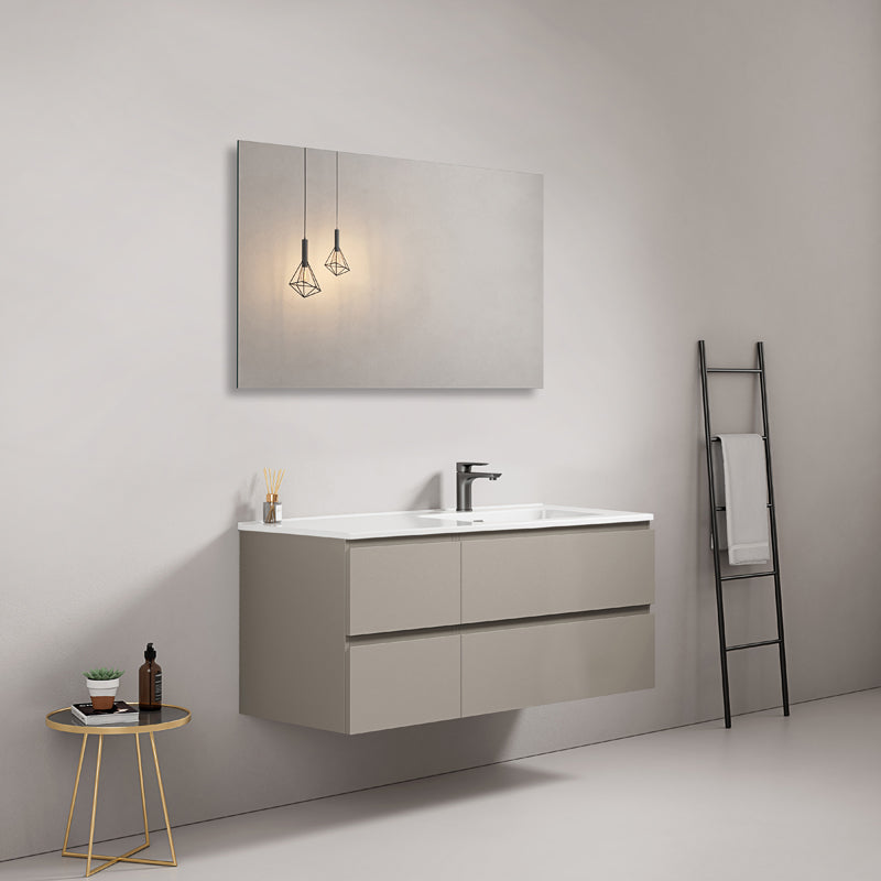 Mobile bagno sospeso 120 cm Grigio Cenere Lavabo a Destra in Ceramica Specchio Quadro - Fiji Paint