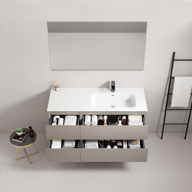 Mobile bagno sospeso 120 cm Grigio Cenere Lavabo a Destra in Ceramica Specchio Quadro - Fiji Paint