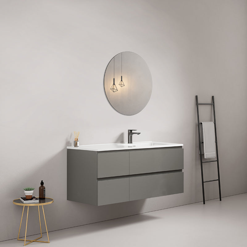 Mobile bagno sospeso 120 cm Grigio Londra Lavabo a Destra in Ceramica Specchio Tondo - Fiji Paint