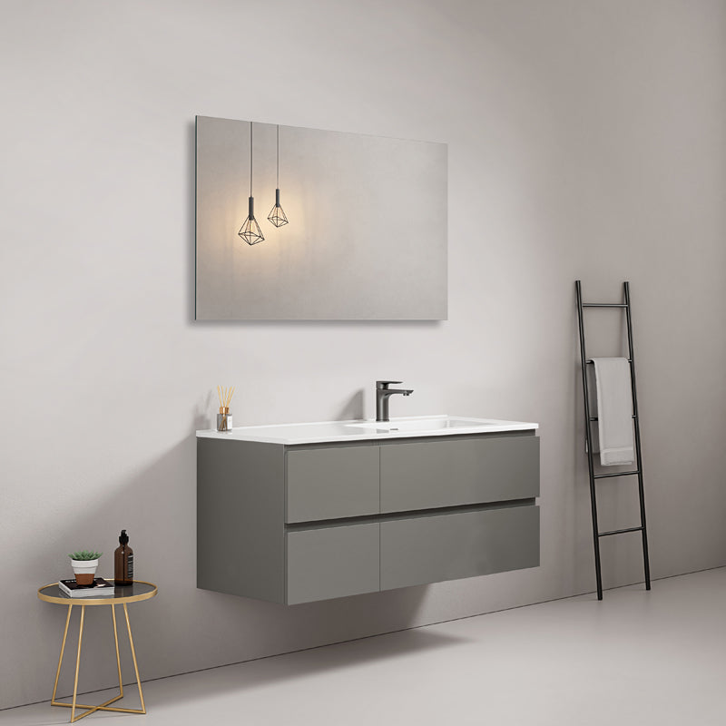 Mobile bagno sospeso 120 cm Grigio Londra Lavabo a Destra in Ceramica Specchio Quadro - Fiji Paint