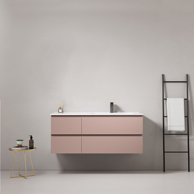 Mobile bagno sospeso 120 cm Rosa Retro Lavabo a Destra in Ceramica Senza Specchio - Fiji Paint