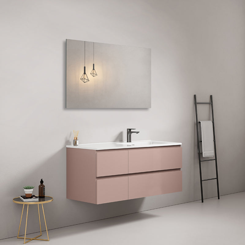 Mobile bagno sospeso 120 cm Rosa Retro Lavabo a Destra in Ceramica Specchio Quadro - Fiji Paint