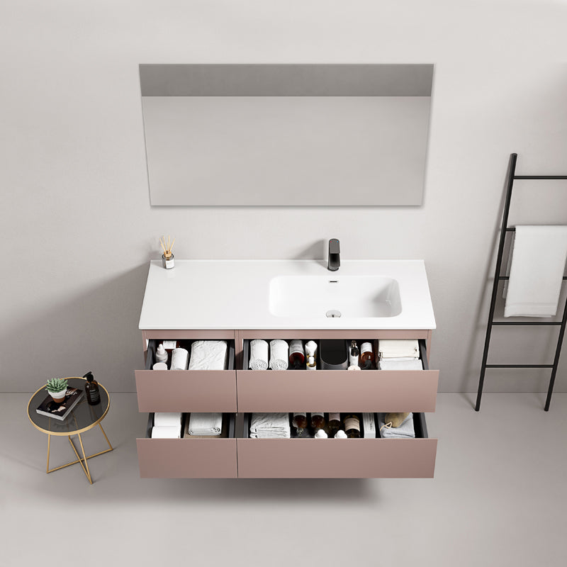 Mobile bagno sospeso 120 cm Rosa Retro Lavabo a Destra in Ceramica Specchio Quadro - Fiji Paint