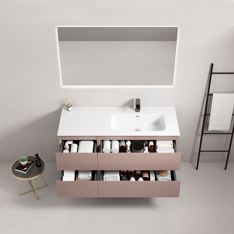 Mobile bagno sospeso 120 cm Rosa Retro Lavabo a Destra in Ceramica Specchio Quadro Retroilluminato - Fiji Paint