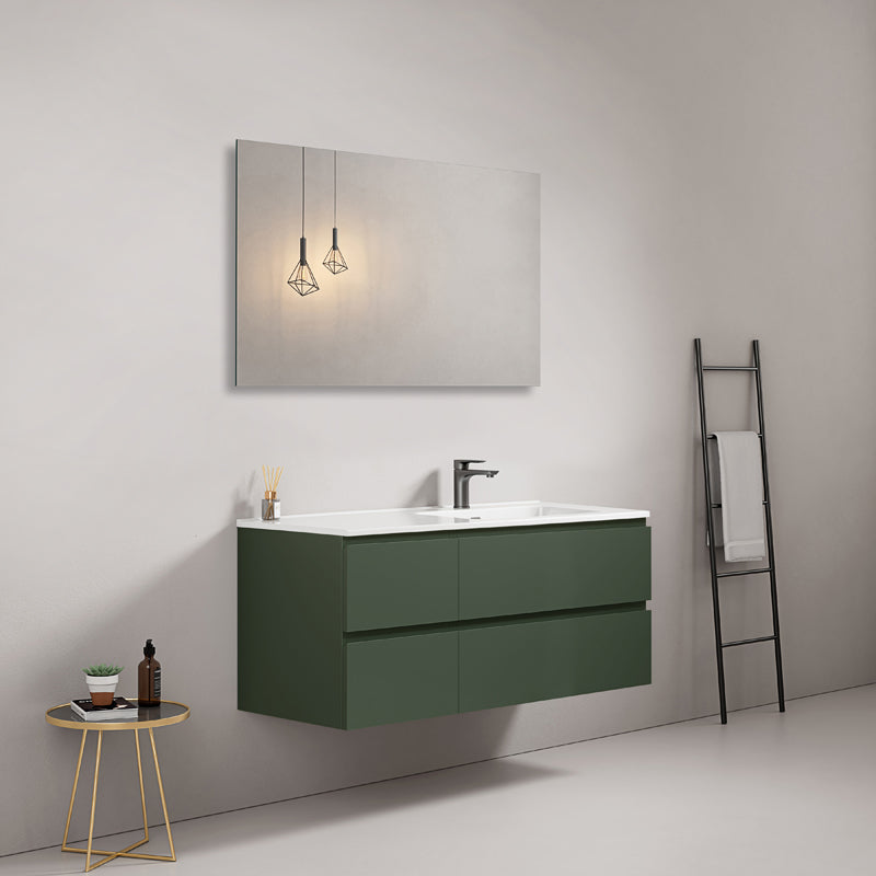 Mobile bagno sospeso 120 cm Verde Comodoro Lavabo a Destra in Ceramica Specchio Quadro - Fiji Paint