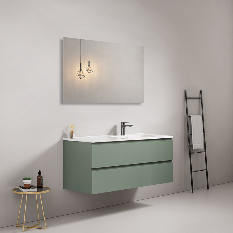 Mobile bagno sospeso 120 cm Verde Salvia Lavabo a Destra in Ceramica Specchio Quadro - Fiji Paint