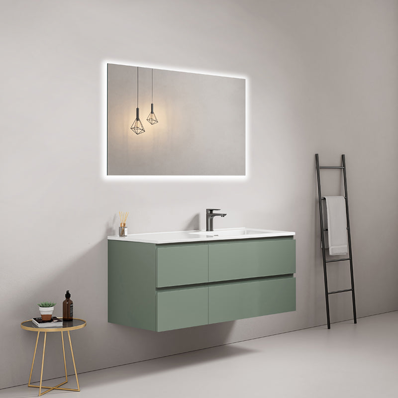 Mobile bagno sospeso 120 cm Verde Salvia Lavabo a Destra in Ceramica Specchio Quadro Retroilluminato - Fiji Paint