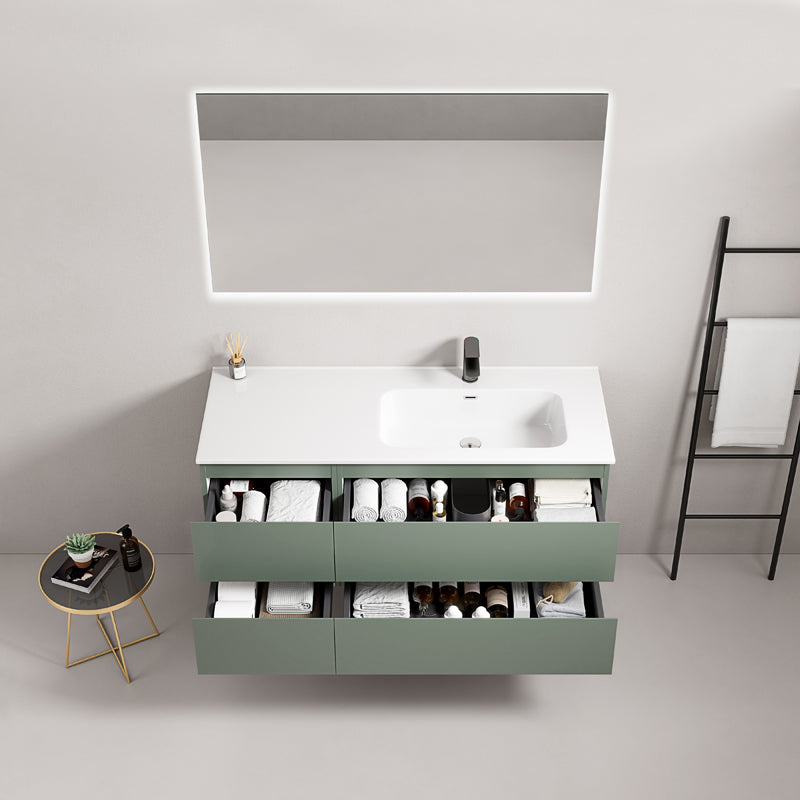 Mobile bagno sospeso 120 cm Verde Salvia Lavabo a Destra in Ceramica Specchio Quadro Retroilluminato - Fiji Paint