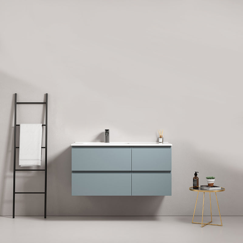 Mobile bagno sospeso 100 cm Blu Avio Lavabo a Sinistra in Ceramica Senza Specchio - Fiji Paint