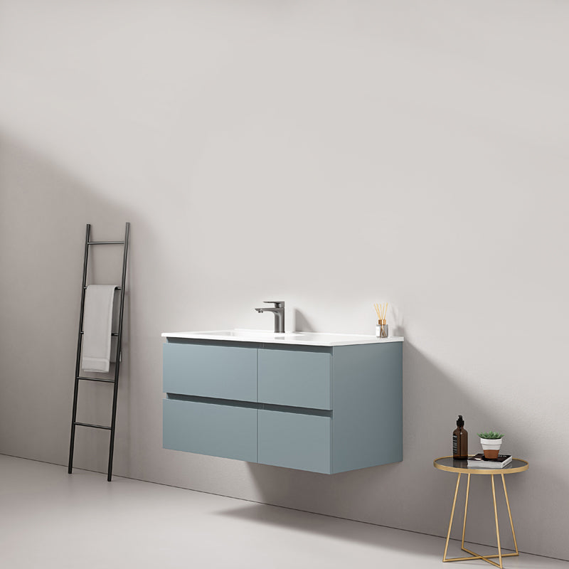 Mobile bagno sospeso 100 cm Blu Avio Lavabo a Sinistra in Ceramica Senza Specchio - Fiji Paint