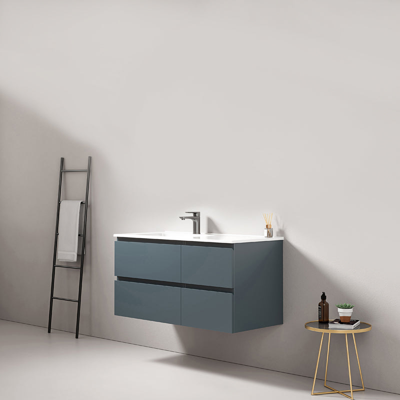 Mobile bagno sospeso 100 cm Blu Mare Lavabo a Sinistra in Ceramica Senza Specchio - Fiji Paint