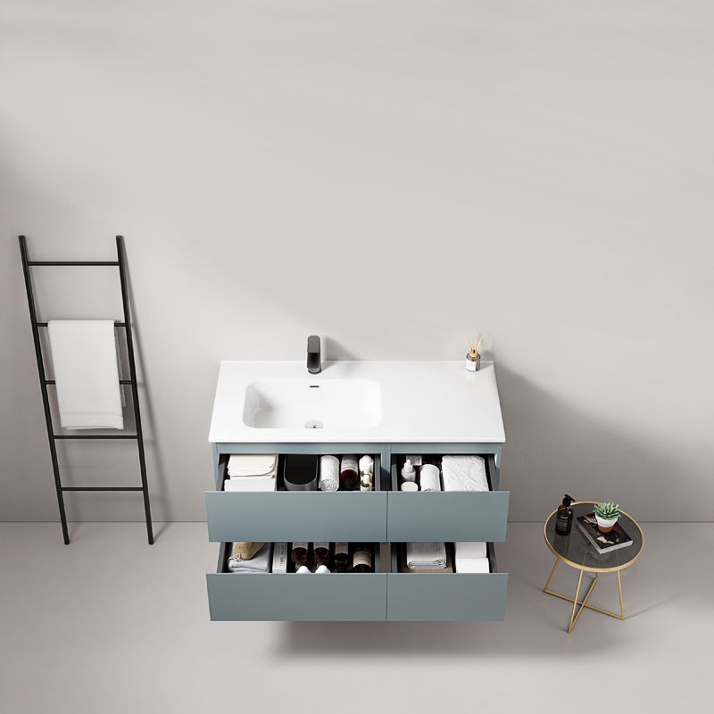 Mobile bagno sospeso 100 cm Blu Avio Lavabo a Sinistra in Ceramica Senza Specchio - Fiji Paint