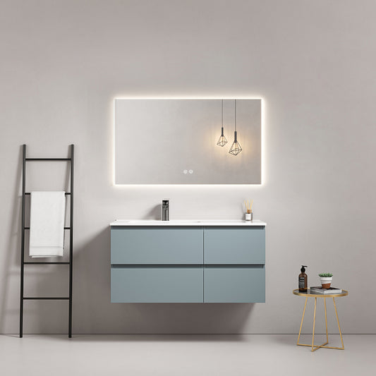 Mobile bagno sospeso 100 cm Blu Avio Lavabo a Sinistra in Ceramica Specchio Quadro Retroilluminato - Fiji Paint