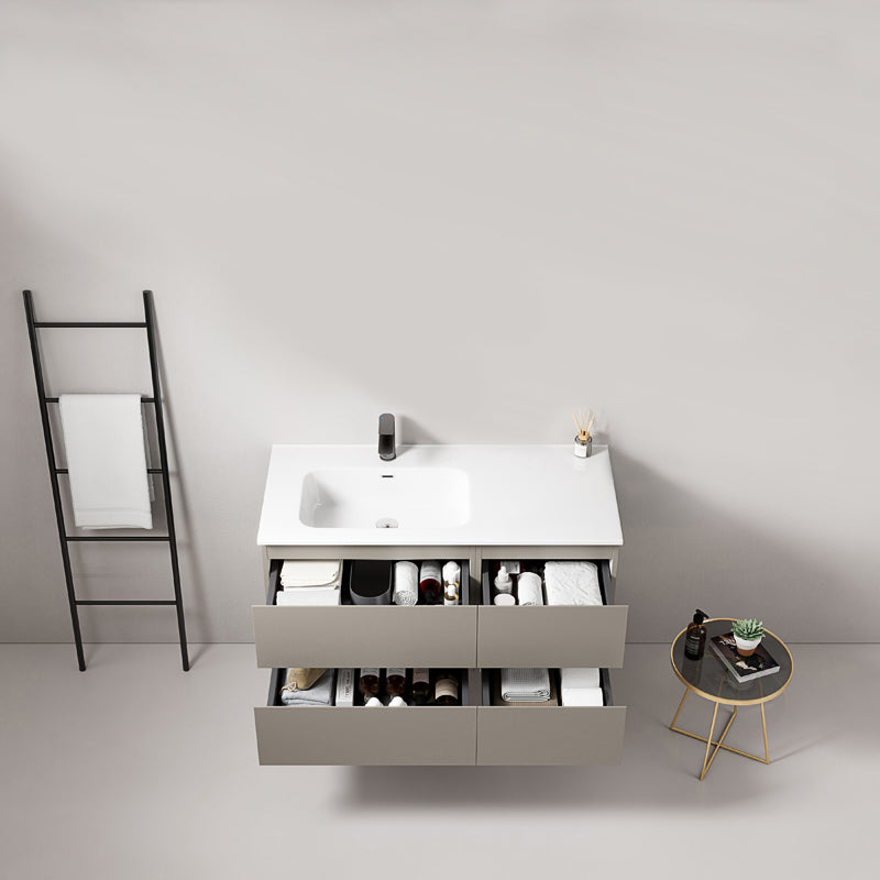 Mobile bagno sospeso 100 cm Grigio Cenere Lavabo a Sinistra in Ceramica Senza Specchio - Fiji Paint