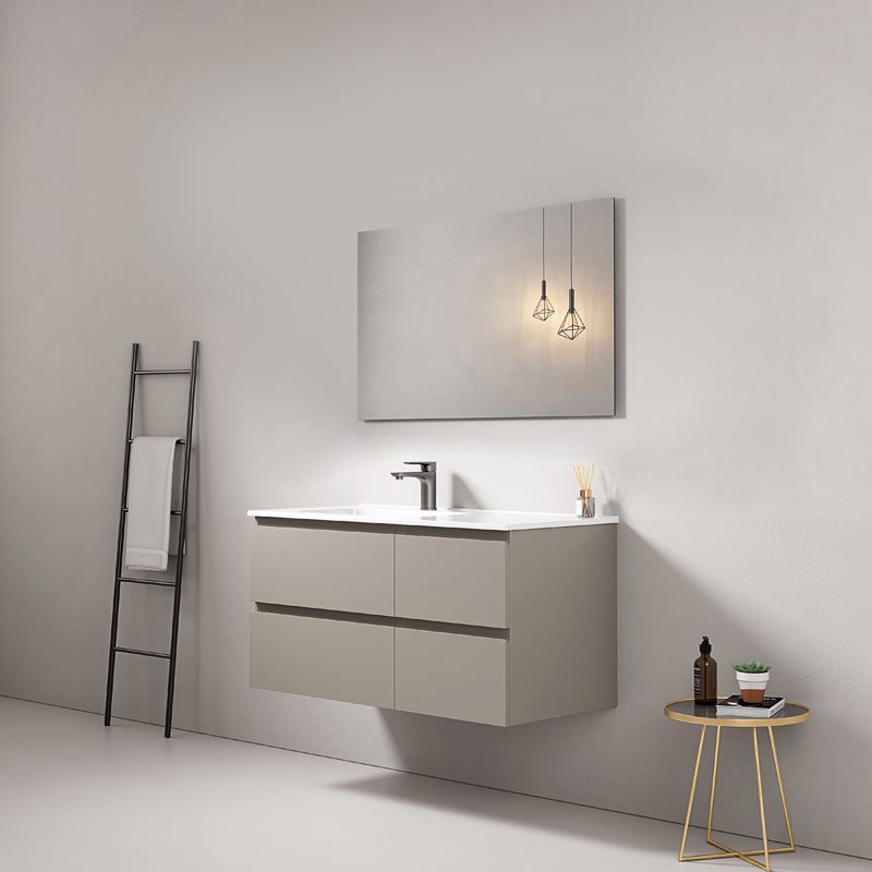 Mobile bagno sospeso 100 cm Grigio Cenere Lavabo a Sinistra in Ceramica Specchio Quadro - Fiji Paint