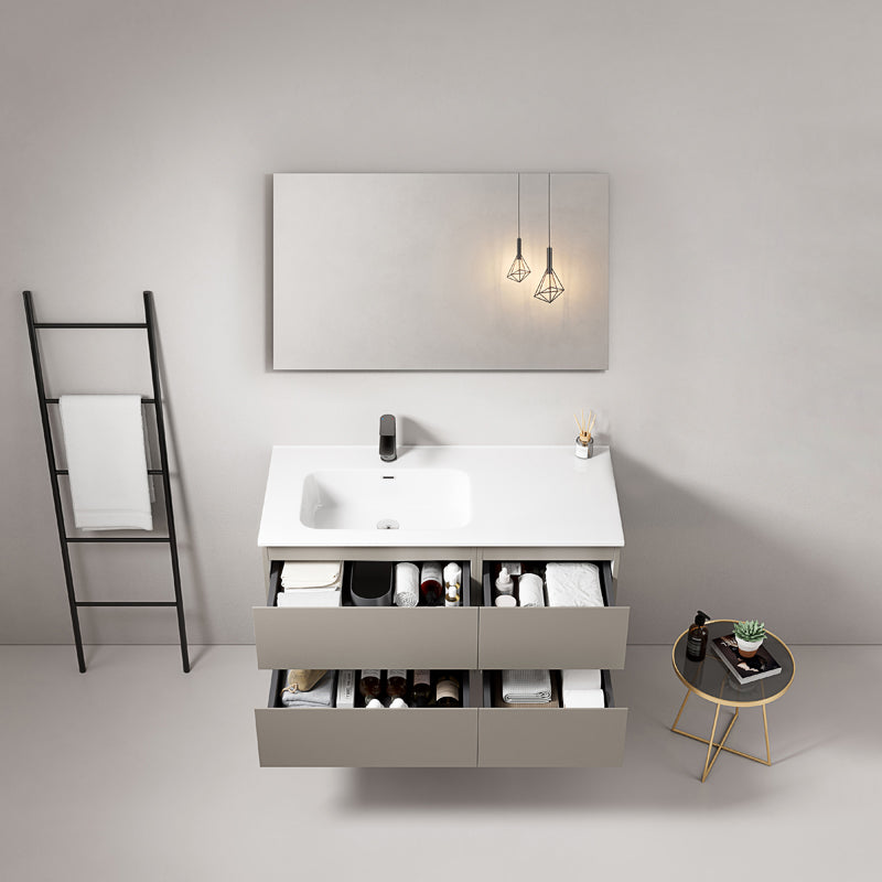 Mobile bagno sospeso 100 cm Grigio Cenere Lavabo a Sinistra in Ceramica Specchio Quadro - Fiji Paint