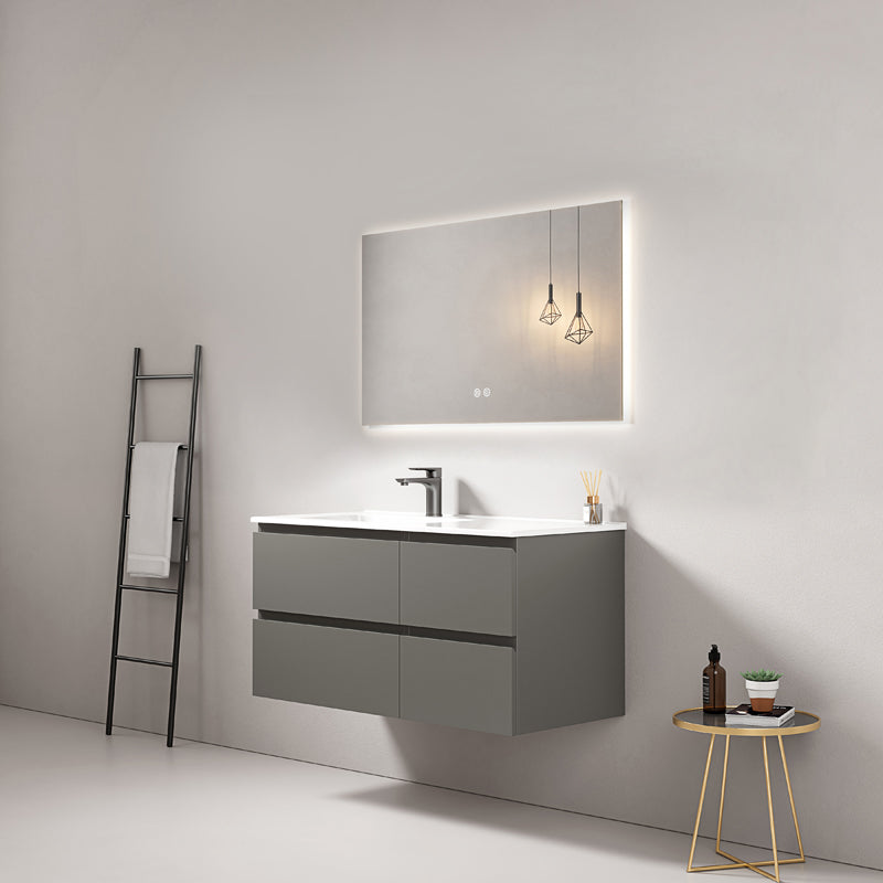 Mobile bagno sospeso 100 cm Grigio Londra Lavabo a Sinistra in Ceramica Specchio Quadro Retroilluminato - Fiji Paint