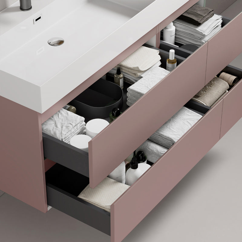 Mobile bagno sospeso 100 cm Rosa Retro Lavabo a Sinistra in Resina Specchio Quadro - Fiji Paint