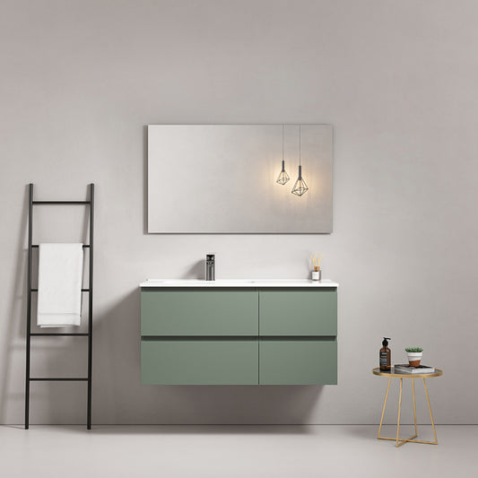 Mobile bagno sospeso 100 cm Verde Salvia Lavabo a Sinistra in Ceramica Specchio Quadro - Fiji Paint