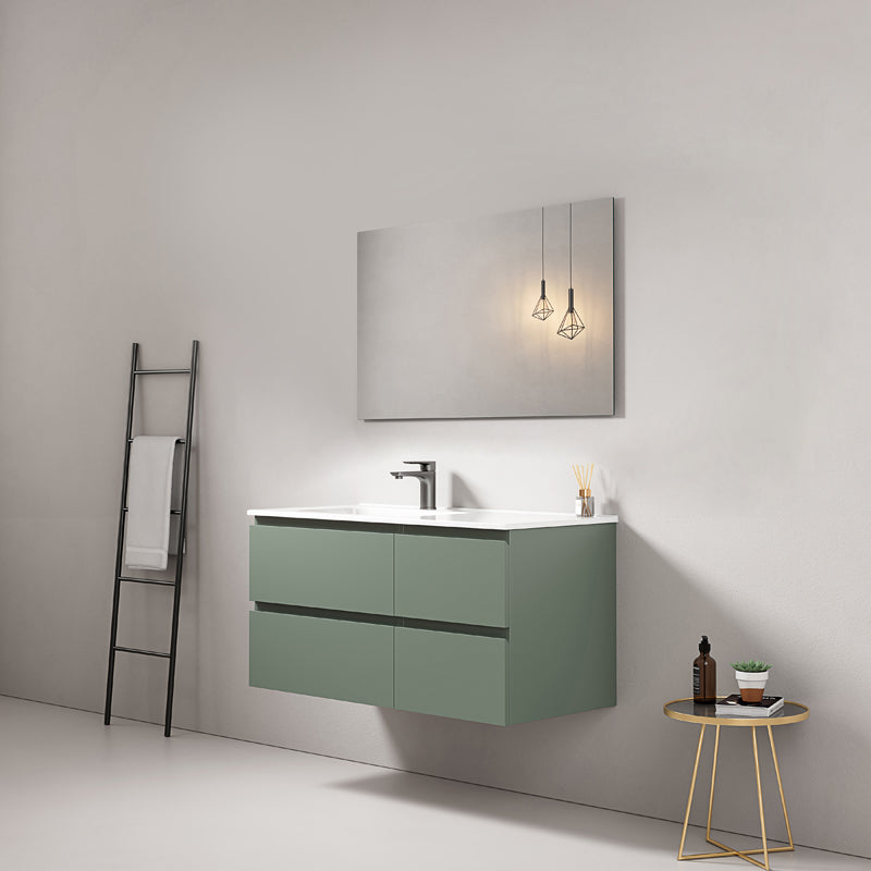 Mobile bagno sospeso 100 cm Verde Salvia Lavabo a Sinistra in Ceramica Specchio Quadro - Fiji Paint