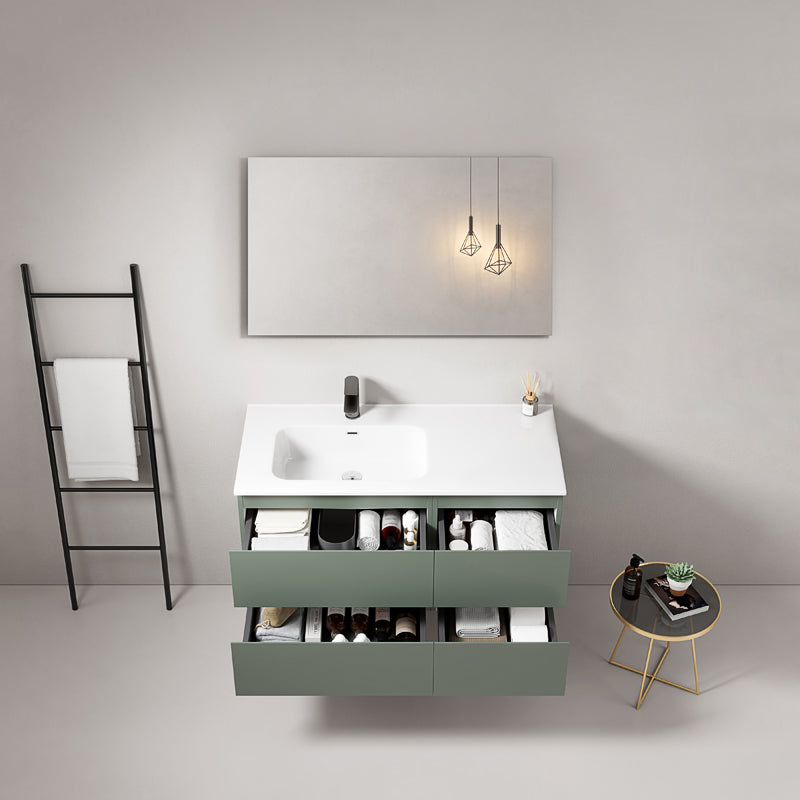 Mobile bagno sospeso 100 cm Verde Salvia Lavabo a Sinistra in Ceramica Specchio Quadro - Fiji Paint