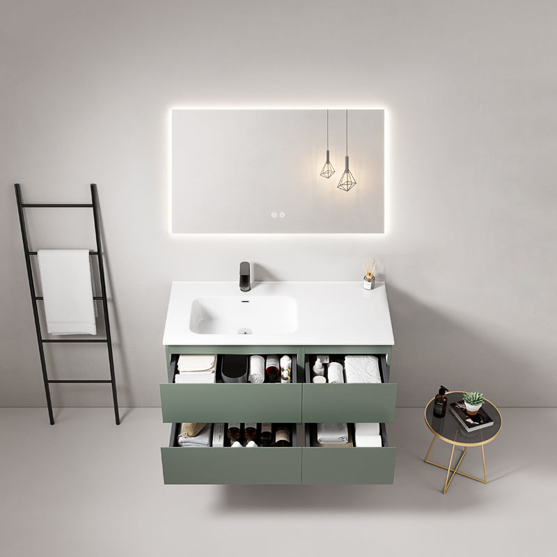 Mobile bagno sospeso 100 cm Verde Salvia Lavabo a Sinistra in Ceramica Specchio Quadro Retroilluminato - Fiji Paint