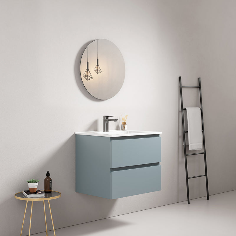 Mobile bagno sospeso 60 cm Blu Avio Lavabo in Ceramica Specchio Tondo - Fiji Paint